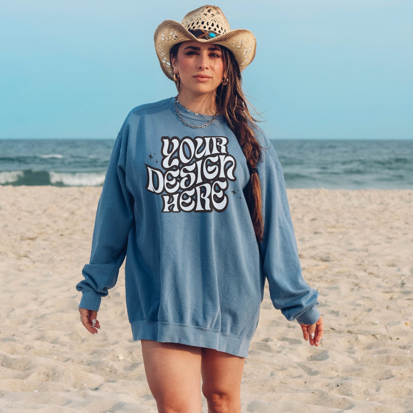 Comfort Colors 1566 Blue Jean Mockup Comfort Colors Sweatshirt Mockup Blue Jean Mockup Trendy Mockup Beach Aesthetic Mock Western Mockup