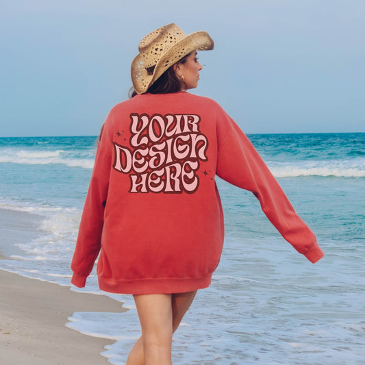 Comfort Colors 1566 Crimson Mockup Comfort Colors Sweatshirt Mockup Crimson Mockup Trendy Mockup Beach Aesthetic Mock Coastal Cowgirl Mock