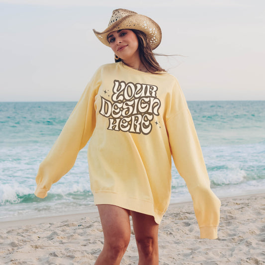 Comfort Colors 1566 Butter Mockup Comfort Colors Sweatshirt Mockup Butter Mockup Trendy Mockup Beach Aesthetic Mock Western Mockup