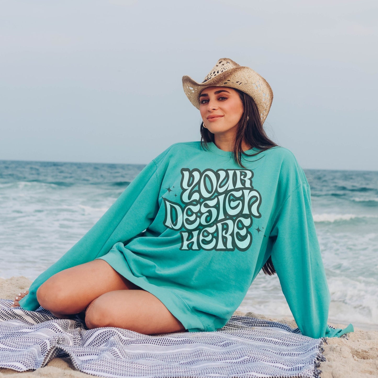 Comfort Colors 1566 Seafoam Mockup Comfort Colors Sweatshirt Mockup Seafoam Mockup Trendy Mockup Beach Aesthetic Mock Coastal Cowgirl Mock