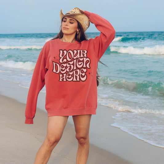 Comfort Colors 1566 Crimson Mockup Comfort Colors Sweatshirt Mockup Crimson Mockup Trendy Mockup Beach Aesthetic Mock Coastal Cowgirl Mock