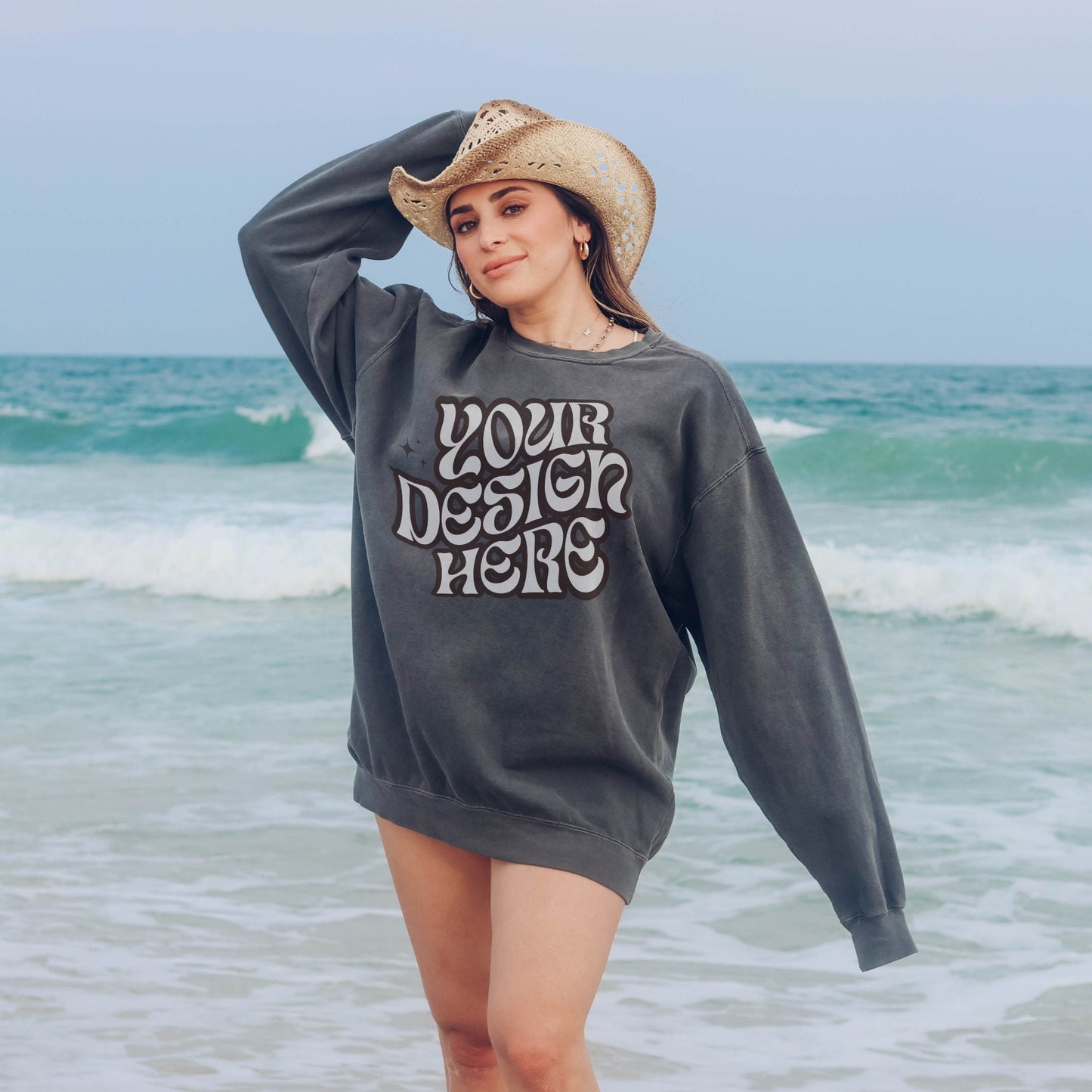 Comfort Colors 1566 Pepper Mockup Comfort Colors Sweatshirt Mockup Pepper Mockup Trendy Mockup Beach Aesthetic Mock Coastal Cowgirl Mock