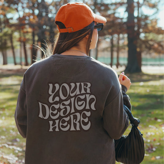 CC1566 pepper Mockup Comfort Colors Sweatshirt Mockup pepper Mockup Trendy Outdoor Lifestyle Mockup VSCO Aesthetic Words on back mock