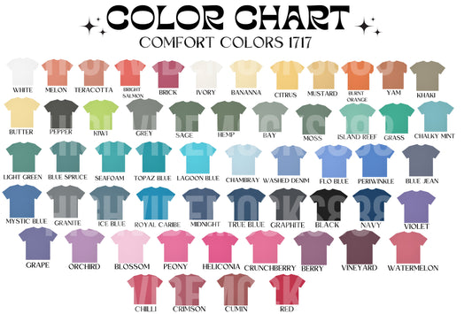 Comfort Colors C1717 color Chart, 1717 Mockup, Trendy color chart, 1717 Aesthetic color chart